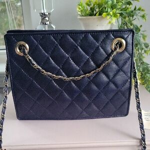Vintage Bloomingdale's Navy Leather Quilted Crossbody Bag